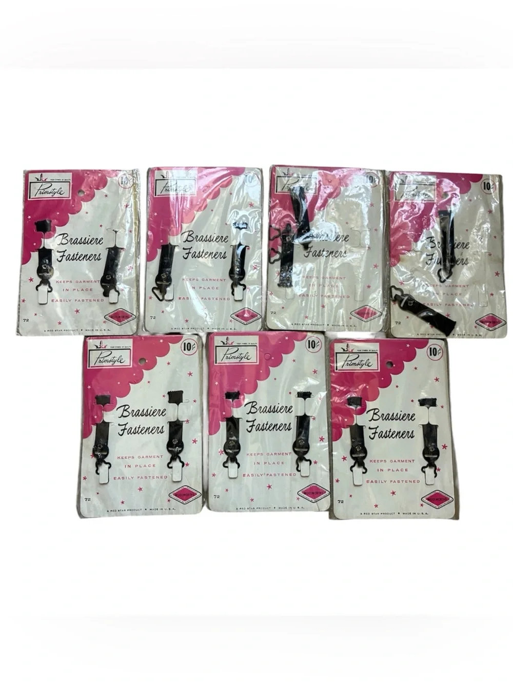 Primstyle Brassiere Fasteners Black 7 Pack Lot Vintage Bra Holders 2 pc/pkg NOS